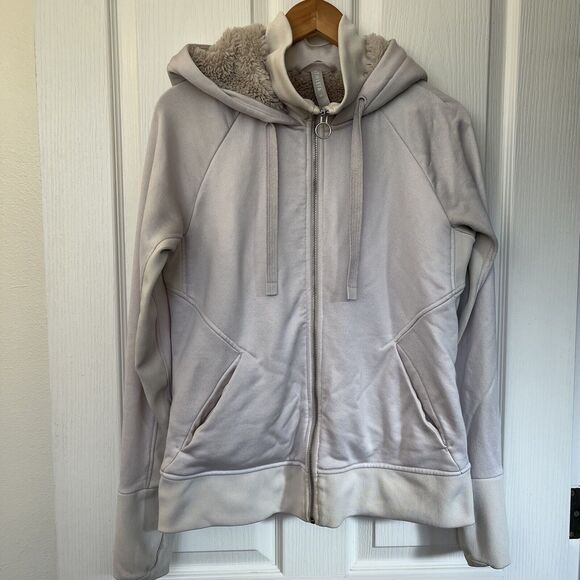 Athleta Hoodie Jacket Women’s M Triumph Luxe Shine Pearl Cream 511431 Faux Fur - Picture 1 of 11